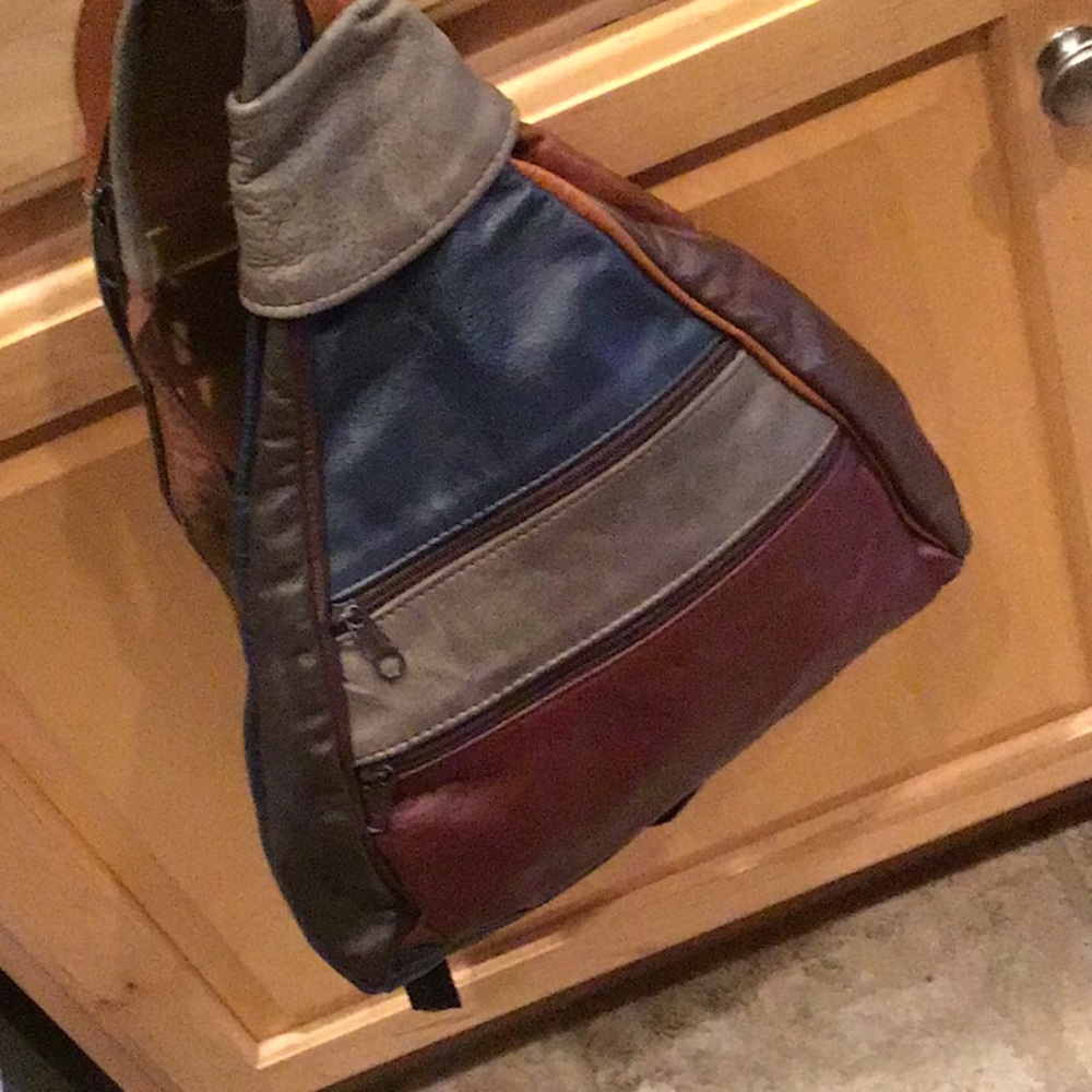 Unique Patchwork Leather Backpack, Multi Colored - image 3